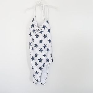Social Angel One Piece Swimsuit White NEW‎ Women's Size 3X Keyhole Front Stars